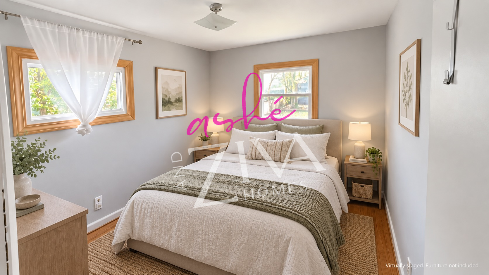 Virtually staged bedroom at 1709 Freeman